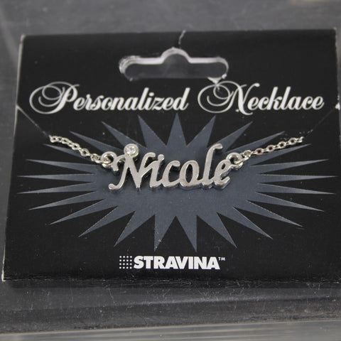 NICOLE Name Silvertone Rhinestone 14.5" w 4.5" Multi Ring Ext Necklace