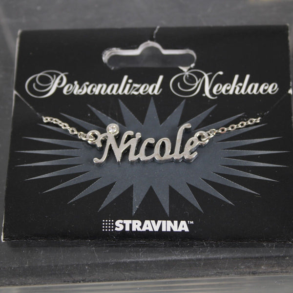 NICOLE Name Silvertone Rhinestone 14.5" w 4.5" Multi Ring Ext Necklace