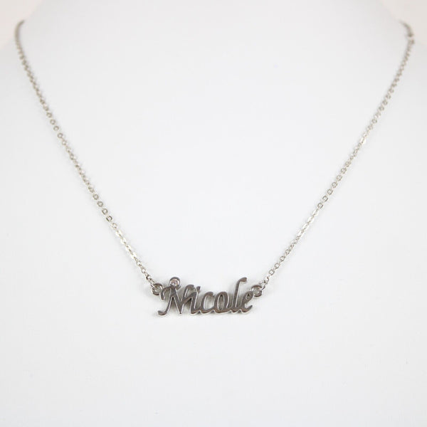 NICOLE Name Silvertone Rhinestone 14.5" w 4.5" Multi Ring Ext Necklace
