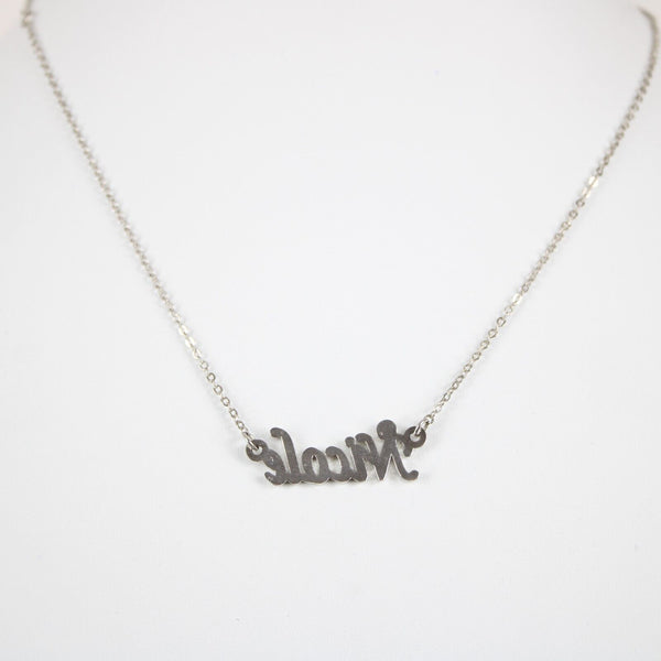 NICOLE Name Silvertone Rhinestone 14.5" w 4.5" Multi Ring Ext Necklace