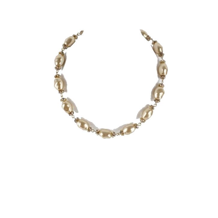 Delmonico NEW $95 Sz 16in Gold Faux Pearl Beads Crystal Accents Necklace
