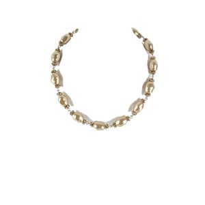Delmonico NEW $95 Sz 16in Gold Faux Pearl Beads Crystal Accents Necklace