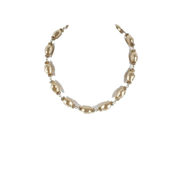 Delmonico NEW $95 Sz 16in Gold Faux Pearl Beads Crystal Accents Necklace