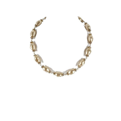 Delmonico NEW $95 Sz 16in Gold Faux Pearl Beads Crystal Accents Necklace