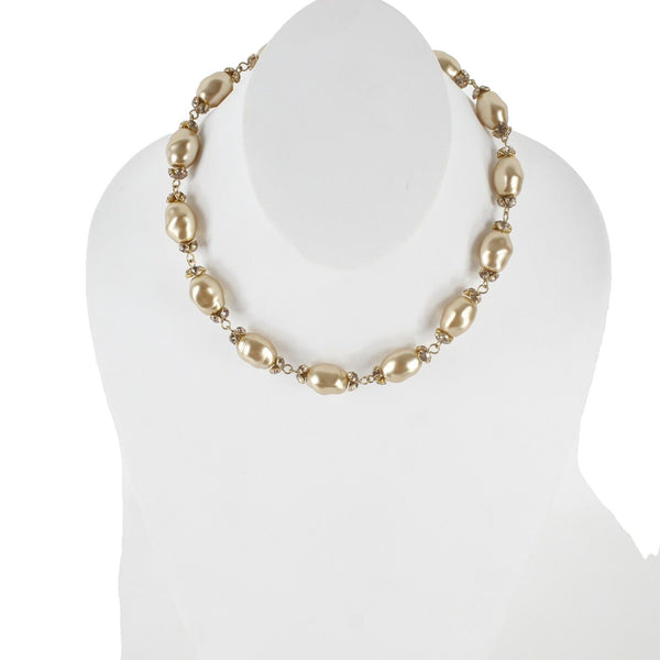 Delmonico NEW $95 Sz 16in Gold Faux Pearl Beads Crystal Accents Necklace