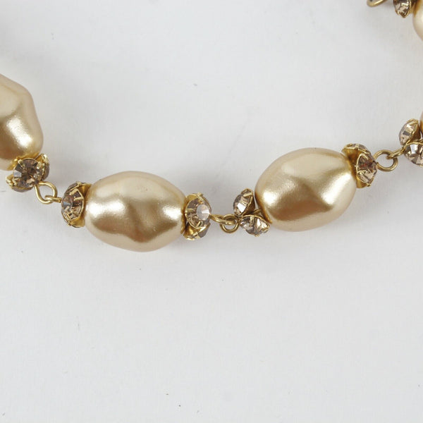 Delmonico NEW $95 Sz 16in Gold Faux Pearl Beads Crystal Accents Necklace