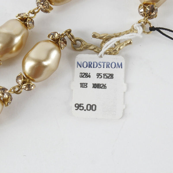 Delmonico NEW $95 Sz 16in Gold Faux Pearl Beads Crystal Accents Necklace