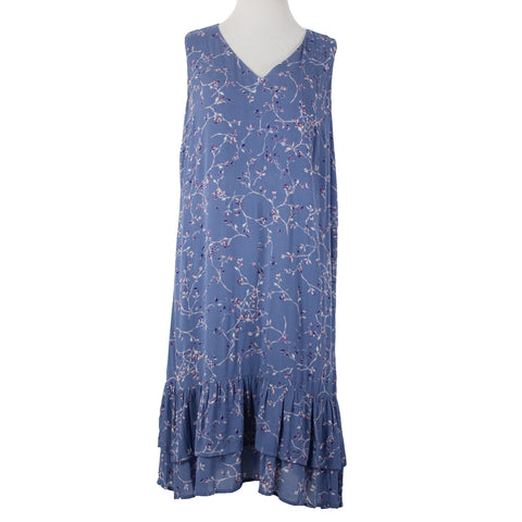 J Jill Sz M Blue White Multi Color Lined Ruffles Pullover 100% Rayon Dress