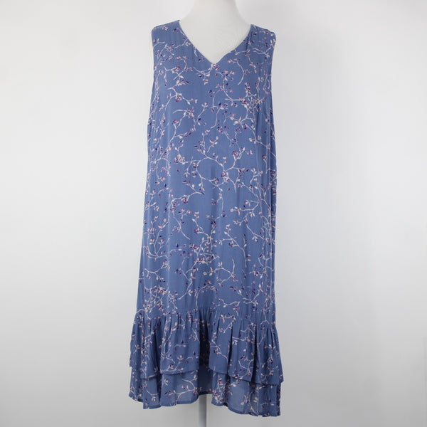 J Jill Sz M Blue White Multi Color Lined Ruffles Pullover 100% Rayon Dress