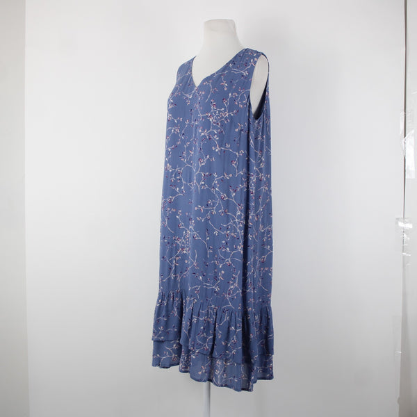 J Jill Sz M Blue White Multi Color Lined Ruffles Pullover 100% Rayon Dress