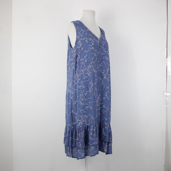 J Jill Sz M Blue White Multi Color Lined Ruffles Pullover 100% Rayon Dress