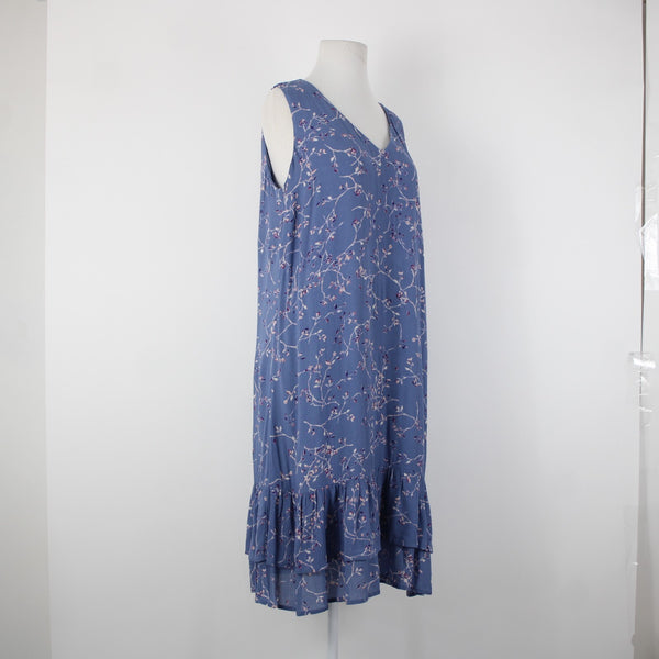 J Jill Sz M Blue White Multi Color Lined Ruffles Pullover 100% Rayon Dress
