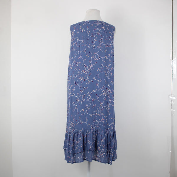 J Jill Sz M Blue White Multi Color Lined Ruffles Pullover 100% Rayon Dress