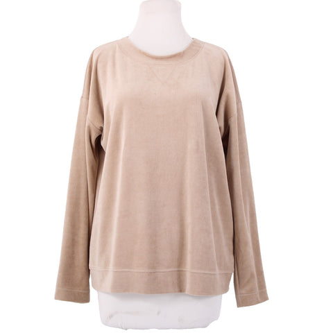 J Jill Sweater Sz M Tan Velour Long Sleeve Round Neck Cotton Modal Sweater