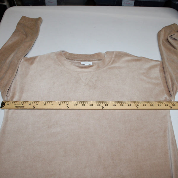 J Jill Sweater Sz M Tan Velour Long Sleeve Round Neck Cotton Modal Sweater