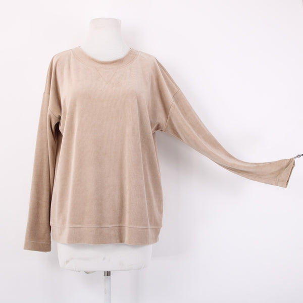 J Jill Sweater Sz M Tan Velour Long Sleeve Round Neck Cotton Modal Sweater