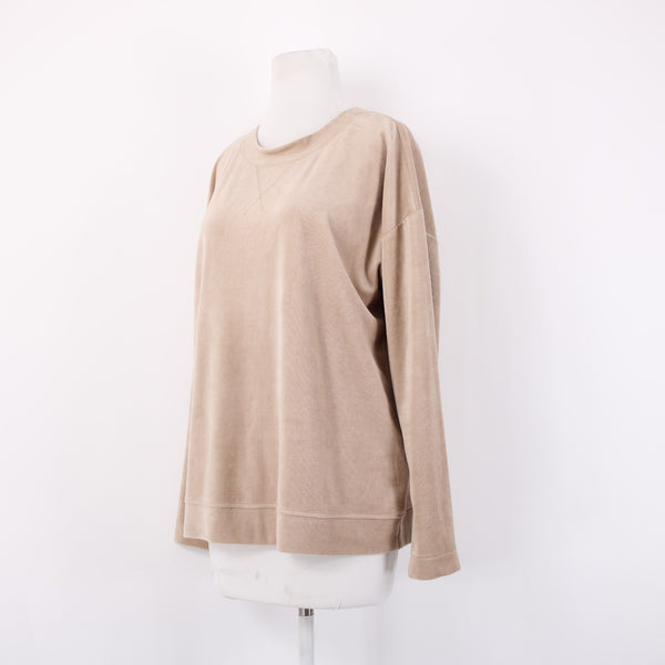 J Jill Sweater Sz M Tan Velour Long Sleeve Round Neck Cotton Modal Sweater
