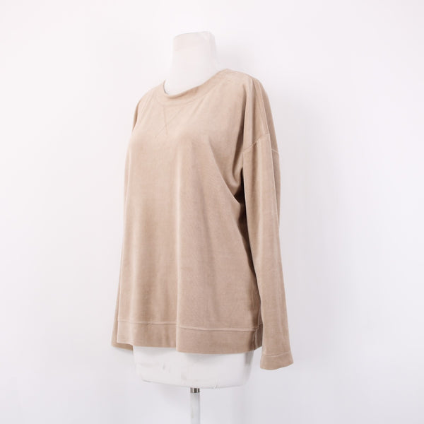 J Jill Sweater Sz M Tan Velour Long Sleeve Round Neck Cotton Modal Sweater