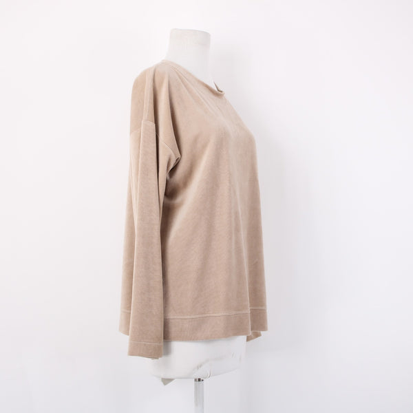 J Jill Sweater Sz M Tan Velour Long Sleeve Round Neck Cotton Modal Sweater