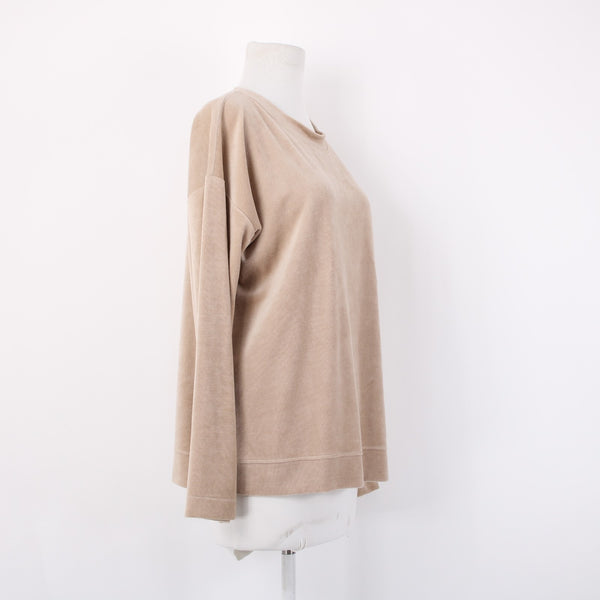 J Jill Sweater Sz M Tan Velour Long Sleeve Round Neck Cotton Modal Sweater