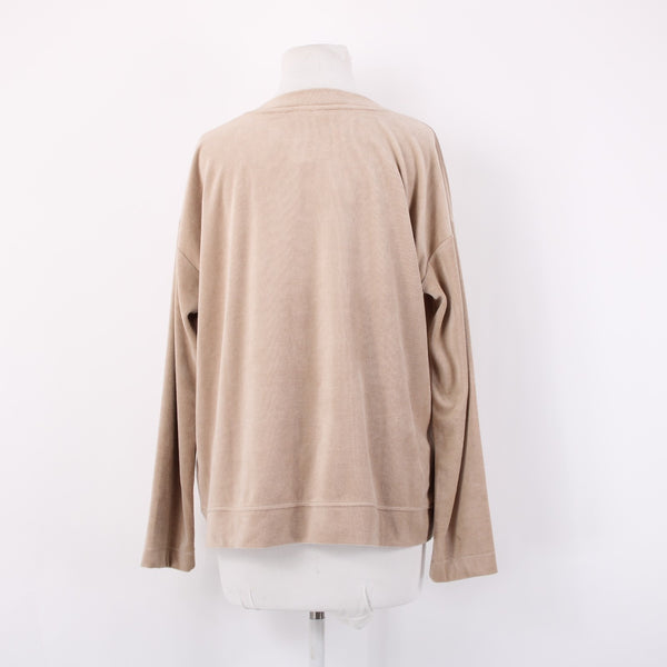 J Jill Sweater Sz M Tan Velour Long Sleeve Round Neck Cotton Modal Sweater