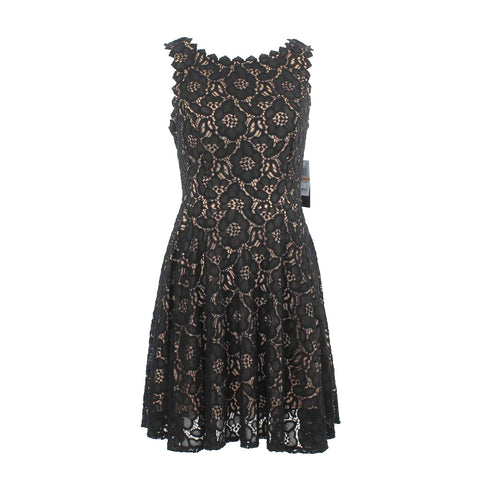 City Studio NEW Sz 7 Black Lace Overlay Nude Lining Cotton Blend Dress