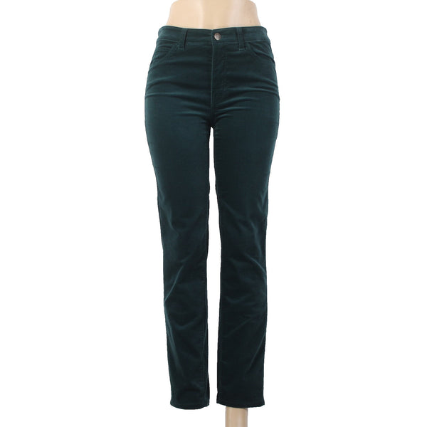 Talbots Pant Velveteen Sz 2 x 29  Green Straight Leg Pockets Cotton Elasterell