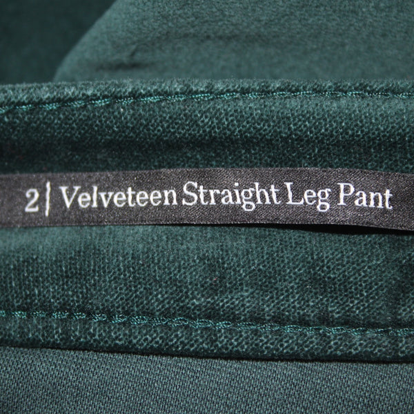 Talbots Pant Velveteen Sz 2 x 29  Green Straight Leg Pockets Cotton Elasterell
