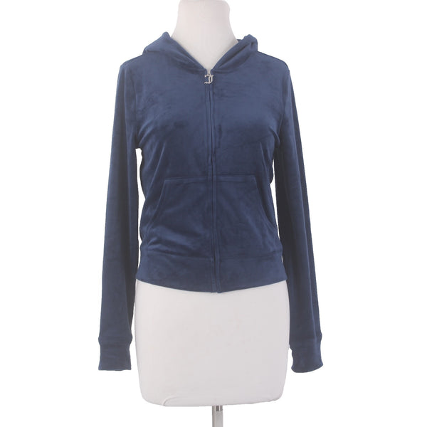 Juicy Couture Jacket NEW $169 Sz M Navy Blue Silver Velour Embroid Poly Spandex