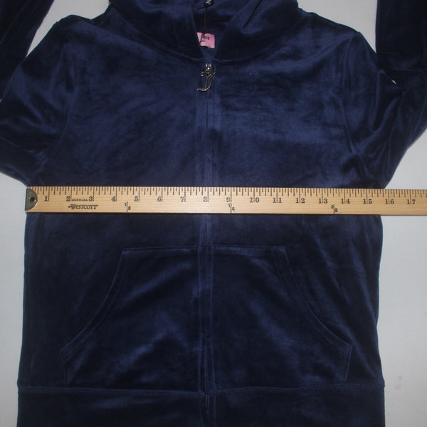 Juicy Couture Jacket NEW $169 Sz M Navy Blue Silver Velour Embroid Poly Spandex