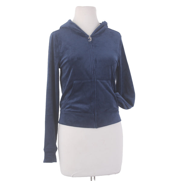Juicy Couture Jacket NEW $169 Sz M Navy Blue Silver Velour Embroid Poly Spandex
