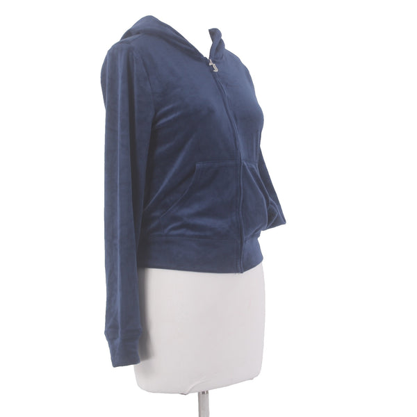 Juicy Couture Jacket NEW $169 Sz M Navy Blue Silver Velour Embroid Poly Spandex