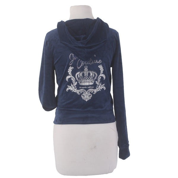 Juicy Couture Jacket NEW $169 Sz M Navy Blue Silver Velour Embroid Poly Spandex