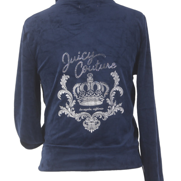 Juicy Couture Jacket NEW $169 Sz M Navy Blue Silver Velour Embroid Poly Spandex