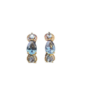 Aquamarine Teardrop Teal Teardrop Goldtone Huggie Hoop Earrings