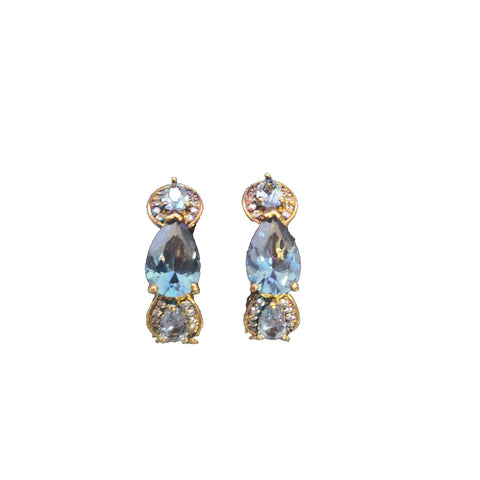 Aquamarine Teardrop Teal Teardrop Goldtone Huggie Hoop Earrings