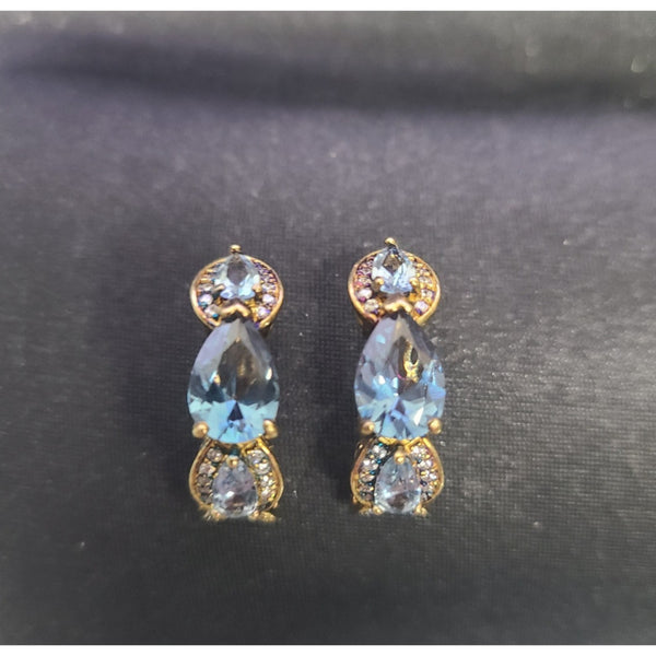 Aquamarine Teardrop Teal Teardrop Goldtone Huggie Hoop Earrings