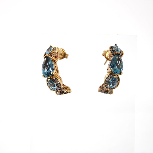 Aquamarine Teardrop Teal Teardrop Goldtone Huggie Hoop Earrings