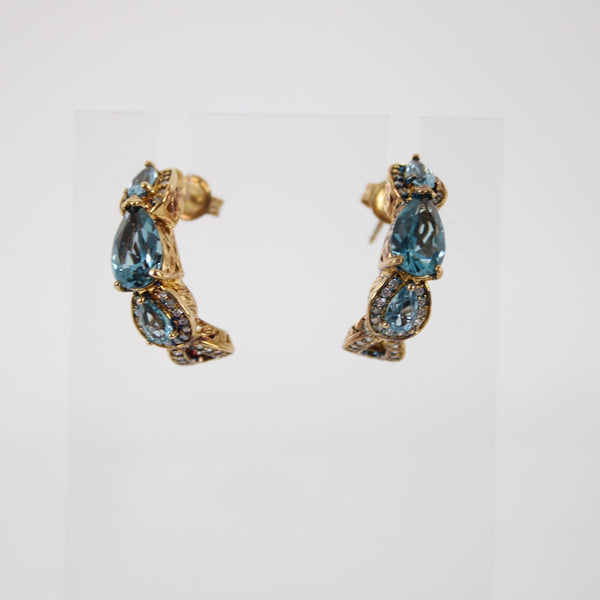 Aquamarine Teardrop Teal Teardrop Goldtone Huggie Hoop Earrings