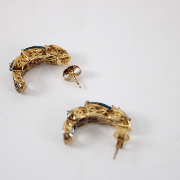 Aquamarine Teardrop Teal Teardrop Goldtone Huggie Hoop Earrings