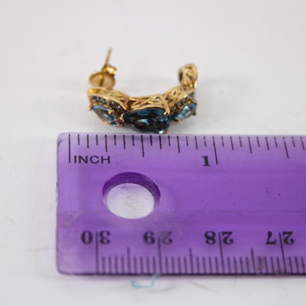 Aquamarine Teardrop Teal Teardrop Goldtone Huggie Hoop Earrings