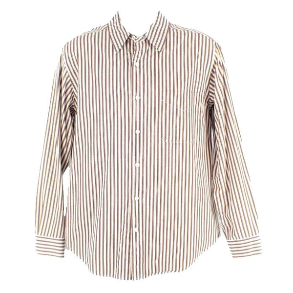 St Johns Bay Sz M Tan Red Blue White Stripe Cotton Shirt