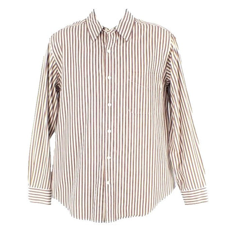 St Johns Bay Sz M Tan Red Blue White Stripe Cotton Shirt