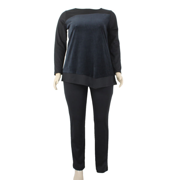 Antthony Sz L Knit Pant Set NEW Sz L Black Navy Asymmetrical Poly Rayon Pant Set