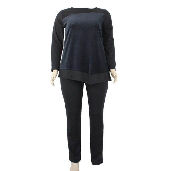 Antthony Sz L Knit Pant Set NEW Sz L Black Navy Asymmetrical Poly Rayon Pant Set