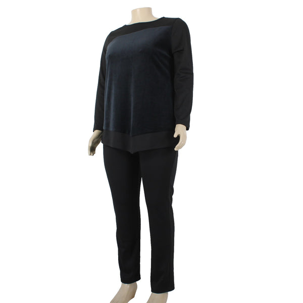 Antthony Sz L Knit Pant Set NEW Sz L Black Navy Asymmetrical Poly Rayon Pant Set