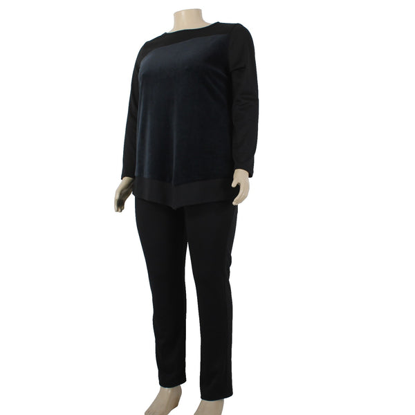 Antthony Sz L Knit Pant Set NEW Sz L Black Navy Asymmetrical Poly Rayon Pant Set