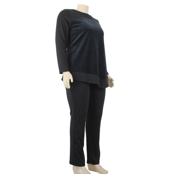 Antthony Sz L Knit Pant Set NEW Sz L Black Navy Asymmetrical Poly Rayon Pant Set