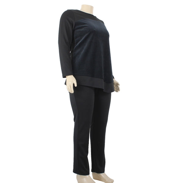 Antthony Sz L Knit Pant Set NEW Sz L Black Navy Asymmetrical Poly Rayon Pant Set