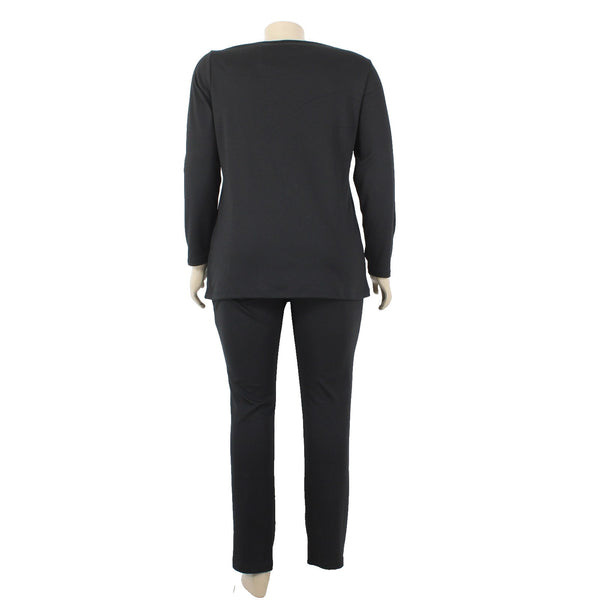 Antthony Sz L Knit Pant Set NEW Sz L Black Navy Asymmetrical Poly Rayon Pant Set